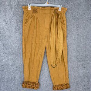 Anthropologie High Waist‎ Pants Women's Size M Cedar Brown Belted Roll Cuff